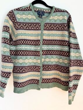 vintage Chelsea Cambell Fair Isle patterned cardigan size large lambswool